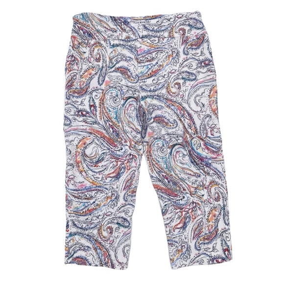 Lisette L Montreal Slim Cropped Pants Coral Reef Jacquard Peach Printed Size 6 - Picture 2 of 10